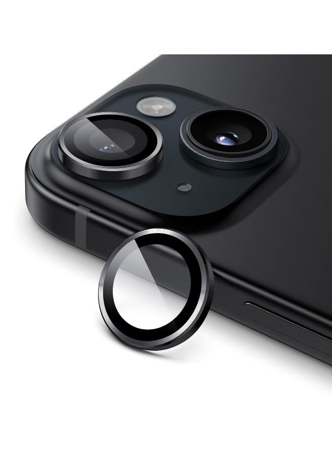 DUSALA Camera Lens Protector for iPhone 15 6.1-Inch and iPhone 15 Plus 6.7-Inch, 9H Tempered Glass Metal Individual Ring Cover, HD Clear, 1 Set (Black) - Image 1