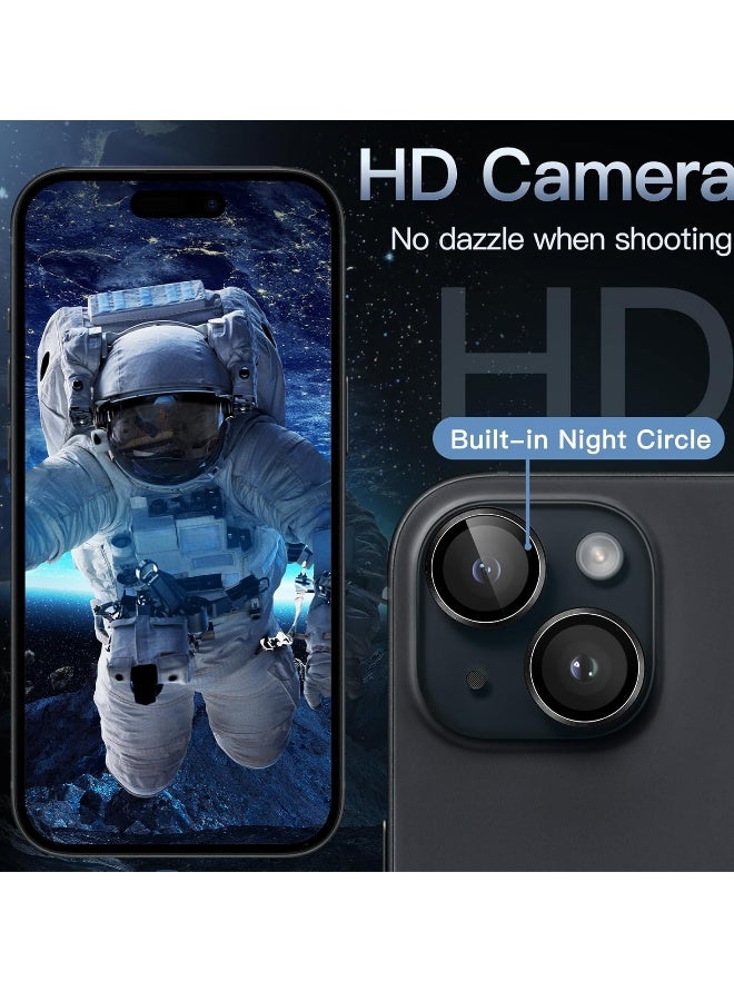 DUSALA Camera Lens Protector for iPhone 15 6.1-Inch and iPhone 15 Plus 6.7-Inch, 9H Tempered Glass Metal Individual Ring Cover, HD Clear, 1 Set (Black) - Image 5