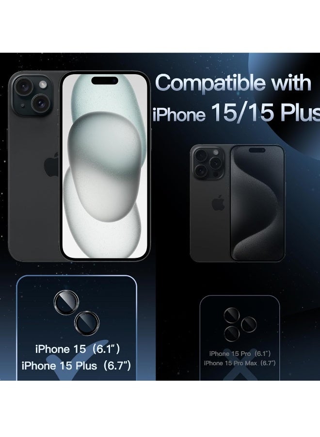 DUSALA Camera Lens Protector for iPhone 15 6.1-Inch and iPhone 15 Plus 6.7-Inch, 9H Tempered Glass Metal Individual Ring Cover, HD Clear, 1 Set (Black) - Image 2