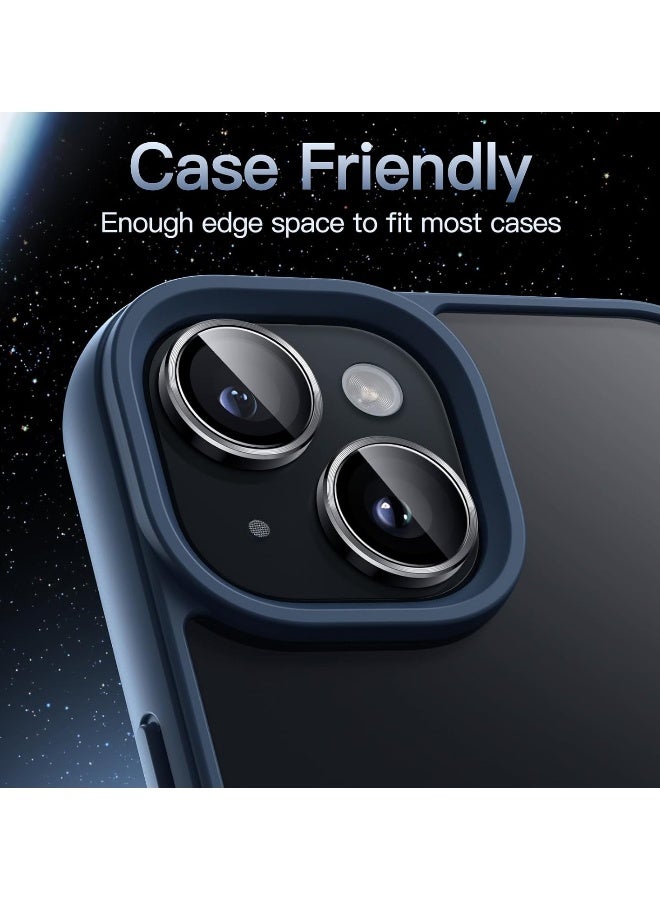 DUSALA Camera Lens Protector for iPhone 15 6.1-Inch and iPhone 15 Plus 6.7-Inch, 9H Tempered Glass Metal Individual Ring Cover, HD Clear, 1 Set (Black) - Image 3