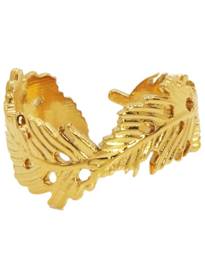 KAAF CREATIONS 18k gold plated Stainless Steel Adjustable Leaf cuff ring for Women - Image 1