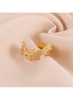 KAAF CREATIONS 18k gold plated Stainless Steel Adjustable Leaf cuff ring for Women  - Image 2