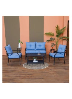 DANUBE HOME Amy 4 Seater Outdoor Sofa Set Steel Frame Garden Furniture Modern Design Lounge Sofa Sets 4 Pieces Outdoor Seating Table And Chairs Set For Patio Balcony Lawn Yard Blue  - Image 1