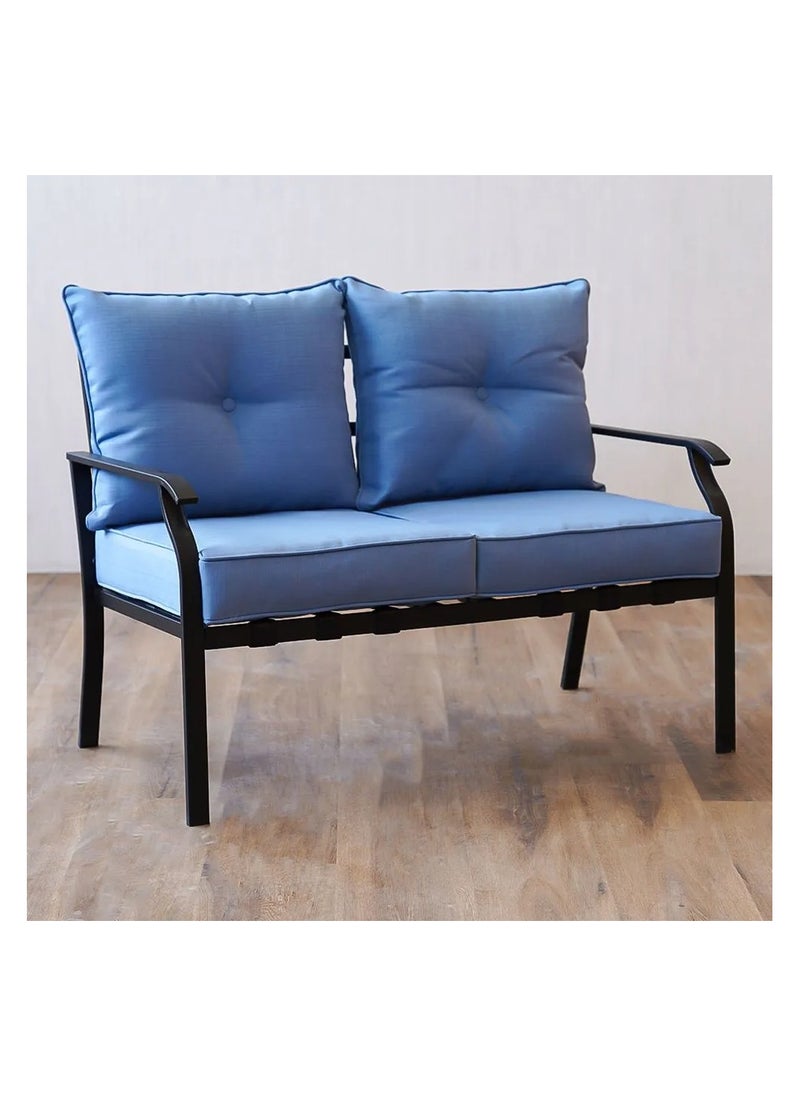 DANUBE HOME Amy 4 Seater Outdoor Sofa Set Steel Frame Garden Furniture Modern Design Lounge Sofa Sets 4 Pieces Outdoor Seating Table And Chairs Set For Patio Balcony Lawn Yard Blue  - Image 2