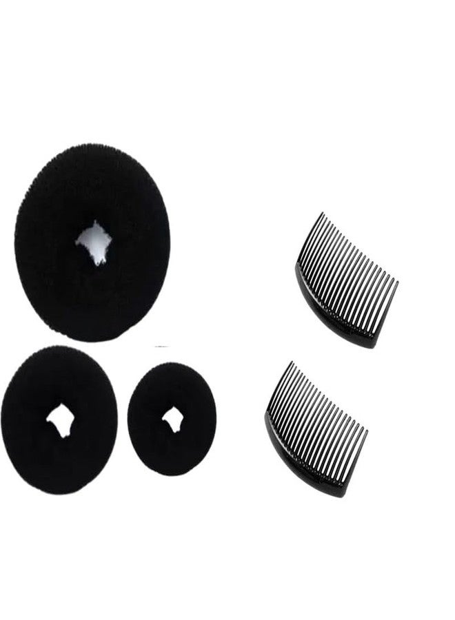 PALMATE Combo Set of 3 Donut Bun Makers and 2 Side Combs for Women & Girls - Hair Styling Tools for Perfect Buns, Puff Hairstyles, Daily Hair Care - Reusable, Lightweight & Easy to Use - Image 1