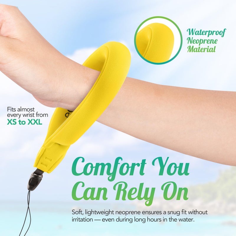 Eco Sun Floating Wrist Strap (2-pack) â€“ Suitable For All Phones (incl. 16 Pro Max), GoPros, Cameras â€“ Floats Up To 0.55 lbs (250g) (Yellow) - Image 3