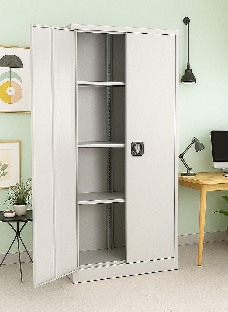 كستم ديكو خزانة ملفات معدنية فولاذية مزودة بقفل مفتاح وأرفف قابلة للتعديل | خزانة تخزين مكتبية آمنة للملفات والمستندات واللوازم | أبيض - Image 1