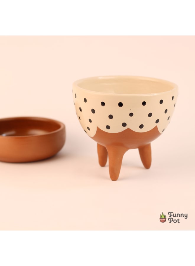 Handmade pottery empty pot - brown - 12*11 cm