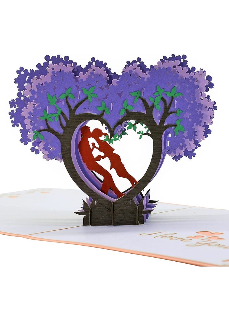 Pop Up Card 3D Couple  Purple Heart Wisteria Card, Romantic 1st Wedding Anniversary Pop Up Card - Image 1