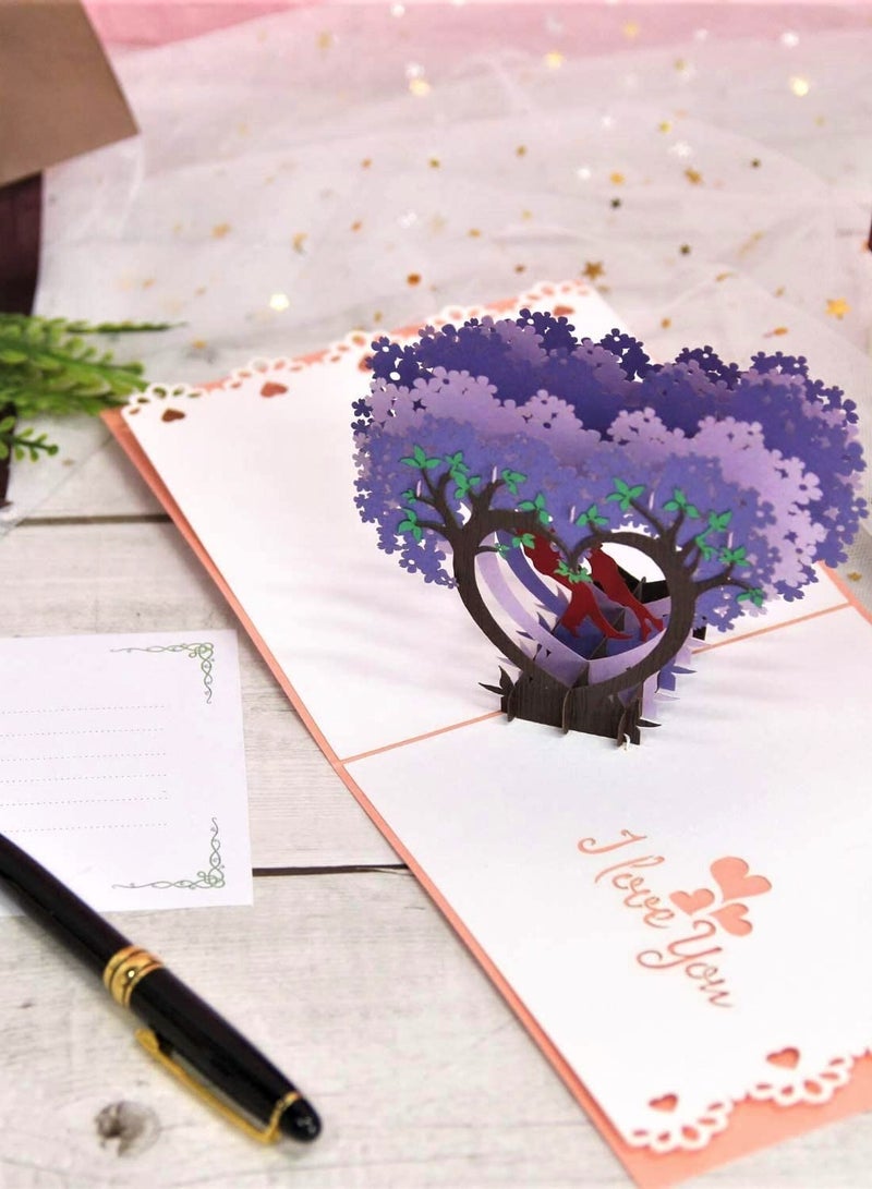 Pop Up Card 3D Couple  Purple Heart Wisteria Card, Romantic 1st Wedding Anniversary Pop Up Card - Image 2