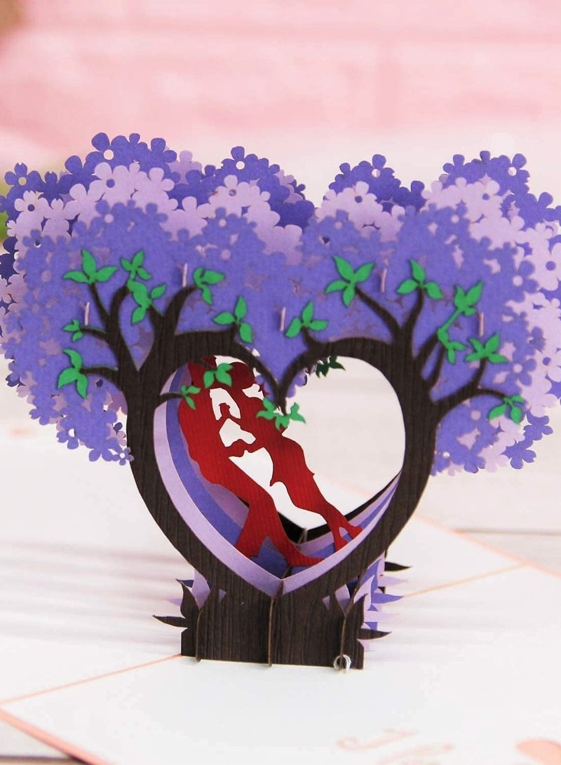 Pop Up Card 3D Couple  Purple Heart Wisteria Card, Romantic 1st Wedding Anniversary Pop Up Card - Image 3