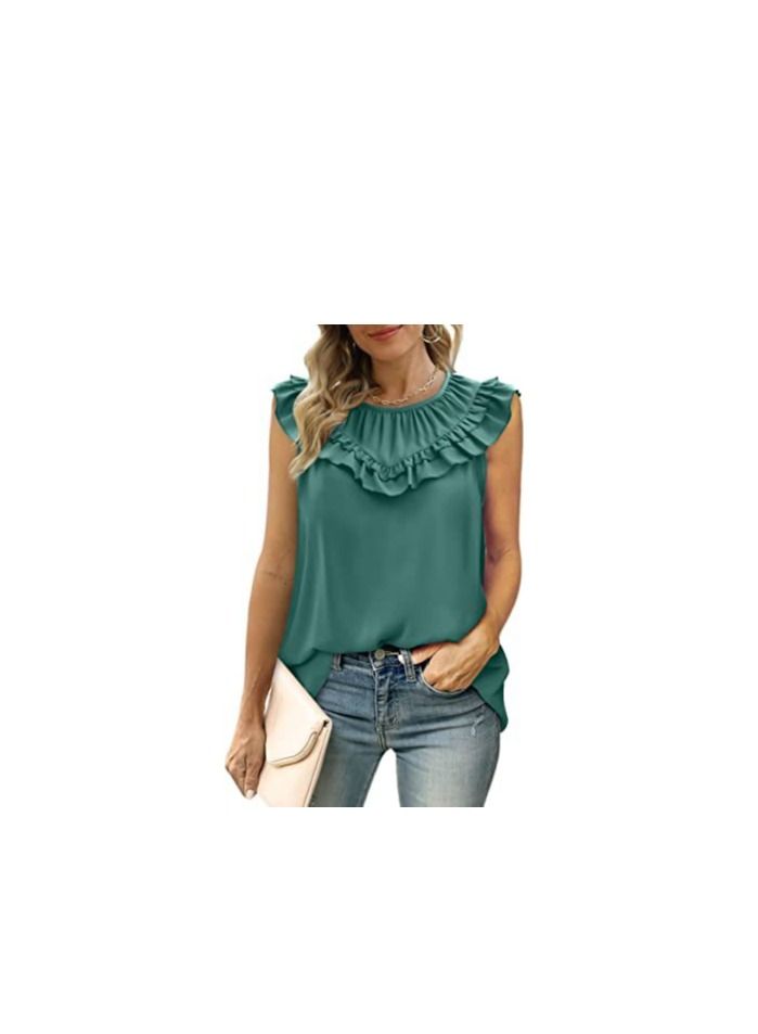 Loquat Women's Summer New Sleeveless Round Neck Chiffon Pleated Vest  - Image 1