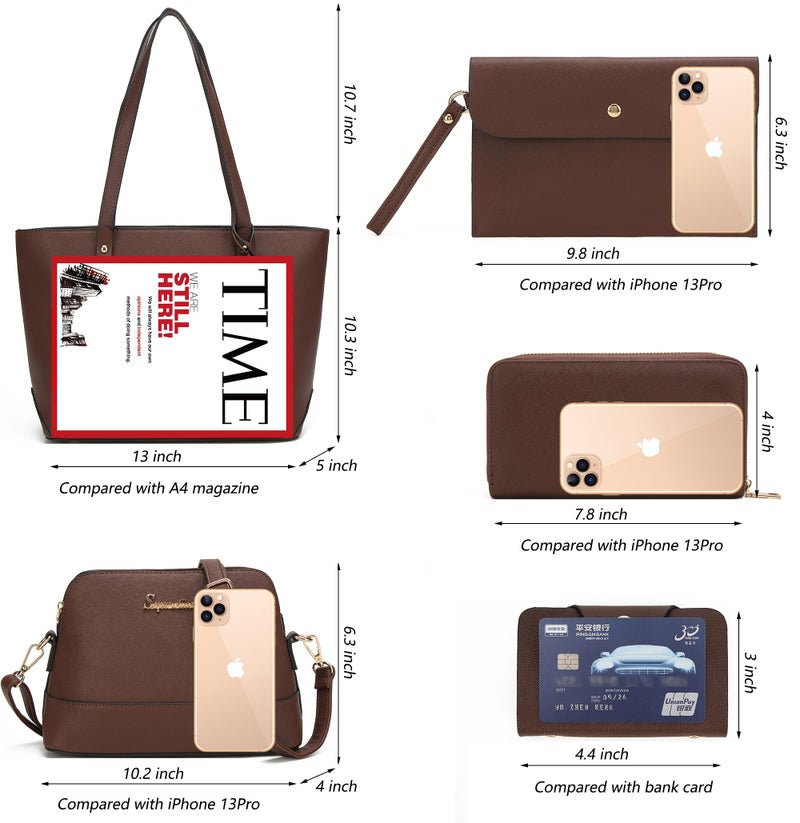 Soperwillton Handbags and Purses for Women Shoulder Tote Bags Top Handle Satchel Purse Set 5pcs - Image 3