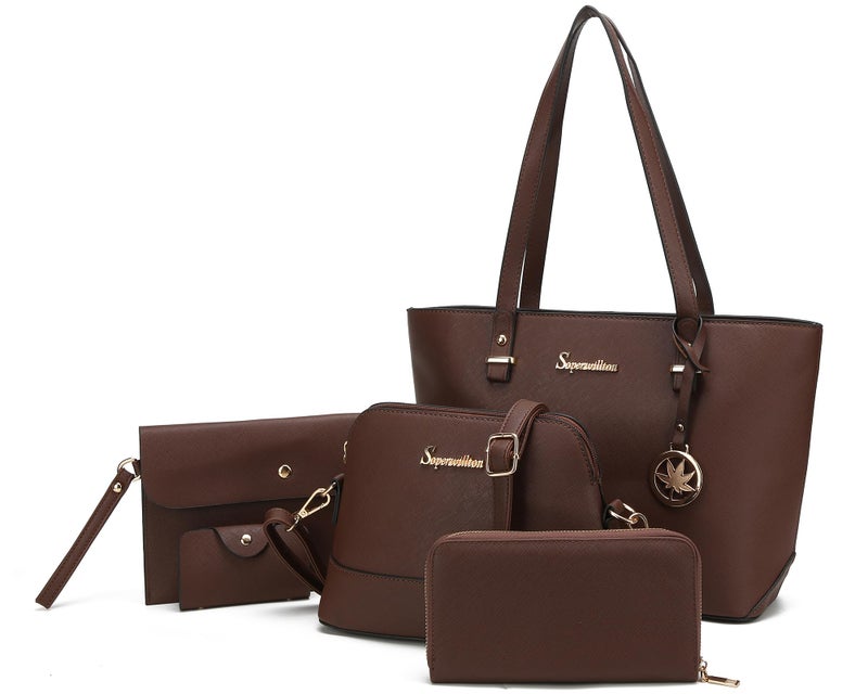 Soperwillton Handbags and Purses for Women Shoulder Tote Bags Top Handle Satchel Purse Set 5pcs - Image 1