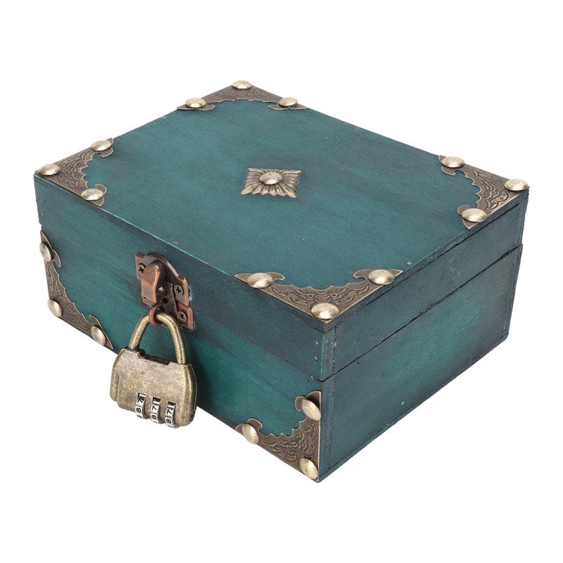 Wood Treasure Box With Combination Lock Reinforced Corners - Durable Plywood Jewelry Storage Case Vintage Decorative Keepsake Box for Home Decor - Image 2