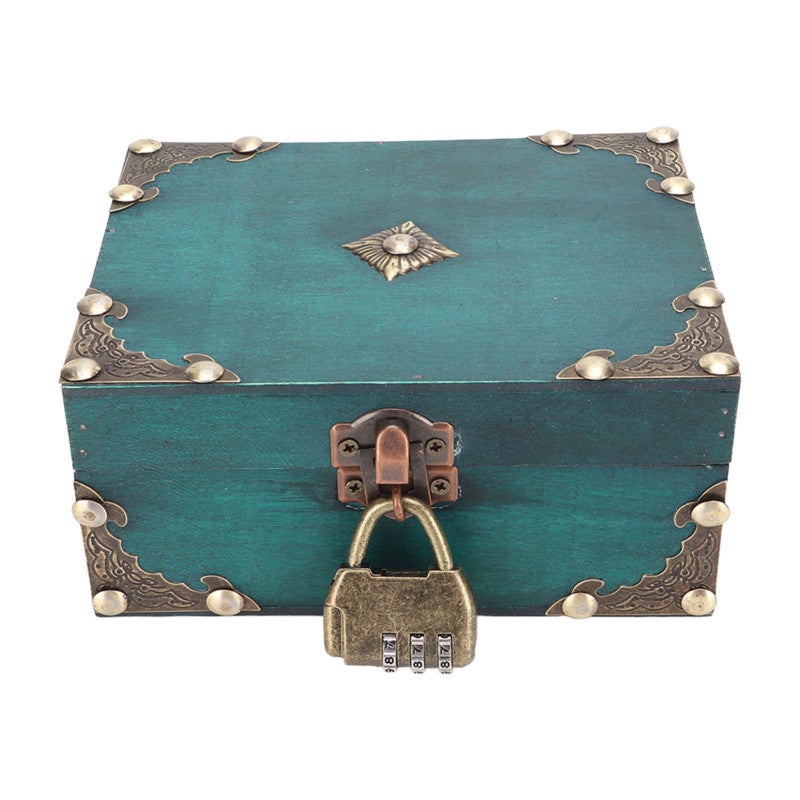 Wood Treasure Box With Combination Lock Reinforced Corners - Durable Plywood Jewelry Storage Case Vintage Decorative Keepsake Box for Home Decor - Image 1