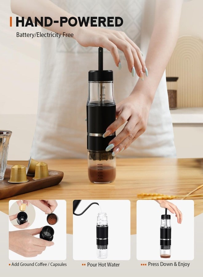 PHCOHIDO Portable Coffee Maker for Travel & Camping, Travel Lightweight Coffee Machines, Manually Operated, Compatible with Ground Coffee & NS Capsule Black - Image 4