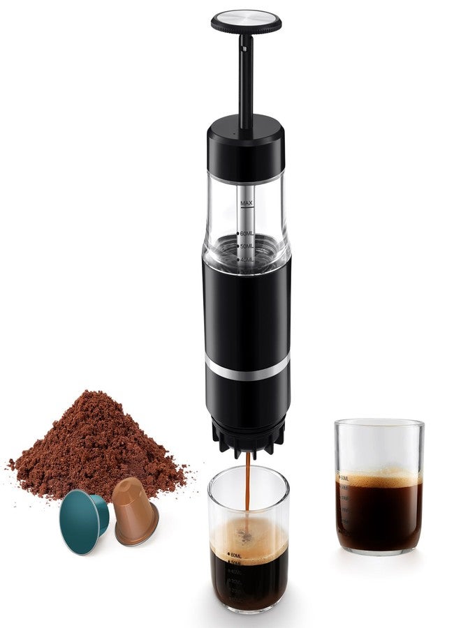 PHCOHIDO Portable Coffee Maker for Travel & Camping, Travel Lightweight Coffee Machines, Manually Operated, Compatible with Ground Coffee & NS Capsule Black - Image 1