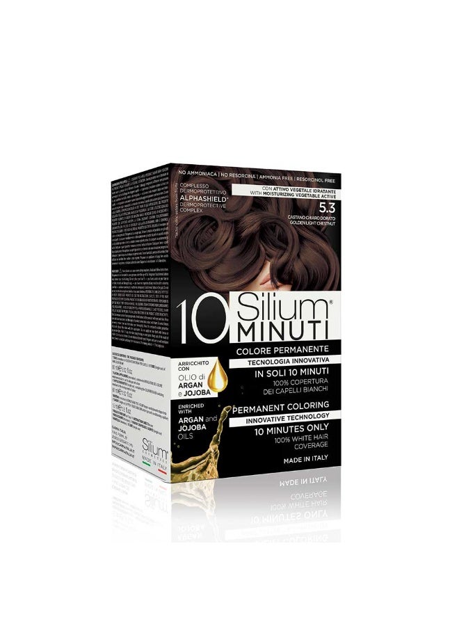 Silium 10 Minuti Permanent Hair Colour, Golden Light Chestnut 5.3, Argan and Jojoba Oils, 10-Minute Application