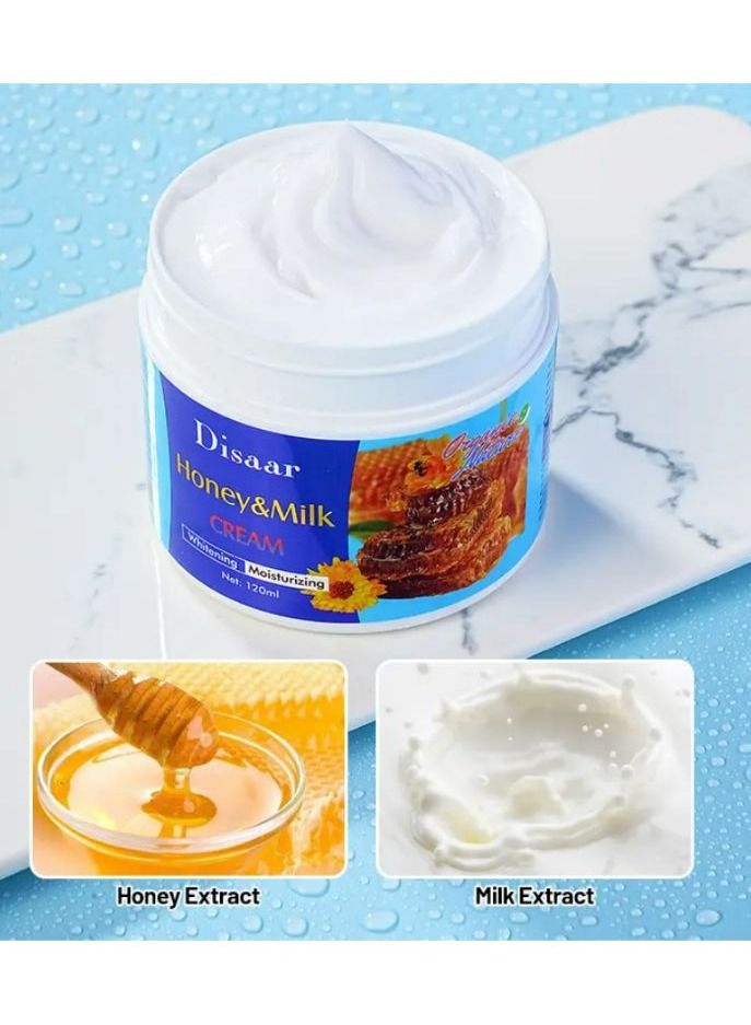 Disaar Beauty Moisturizing Cream Natural Honey Milk Anti-Acne Reduce Wrinkles Minimize Pores Repair Face Body Skin 120 ml - Image 2