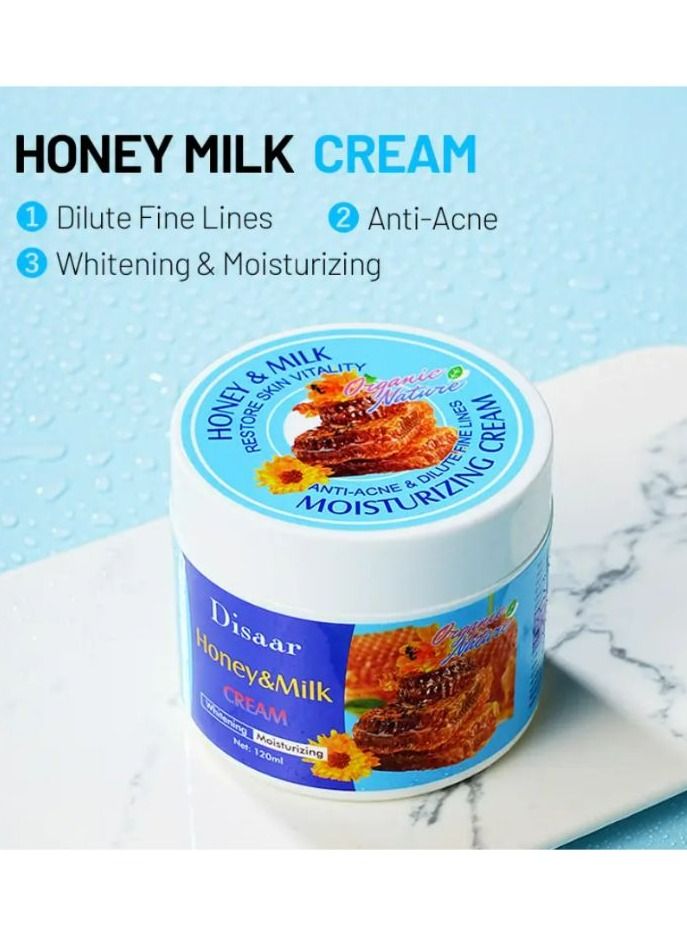 Disaar Beauty Moisturizing Cream Natural Honey Milk Anti-Acne Reduce Wrinkles Minimize Pores Repair Face Body Skin 120 ml - Image 3
