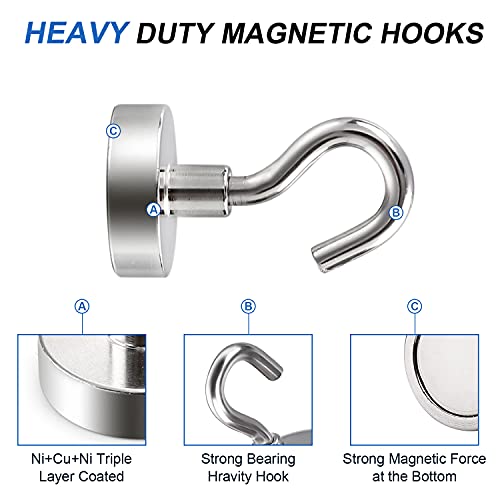 LOVIMAG Neodymium Strong Magnetic Hooks,30Lbs Rare Earth Magnets Heavy Duty with Hook for Refrigerator,Ceiling Magnets for Hanging,Cruise,Curtain and Kitchen etc- 45 Pack - Image 5