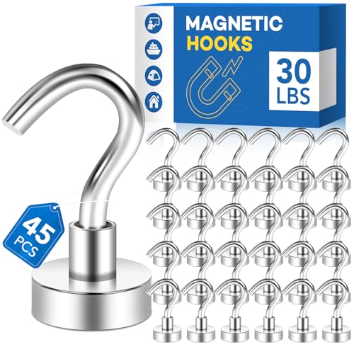 LOVIMAG Neodymium Strong Magnetic Hooks,30Lbs Rare Earth Magnets Heavy Duty with Hook for Refrigerator,Ceiling Magnets for Hanging,Cruise,Curtain and Kitchen etc- 45 Pack - Image 1