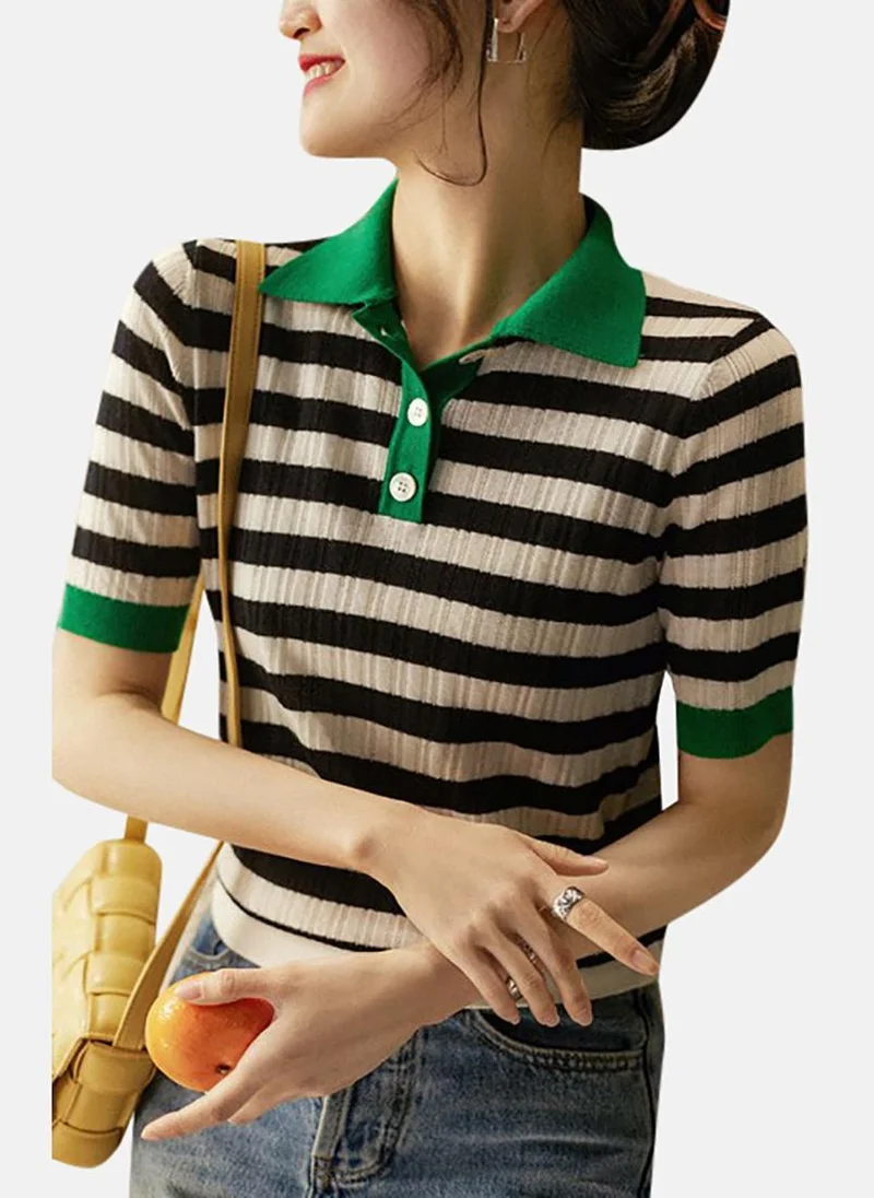 YUNIQEE Multicolour Striped Short Sleeve Polo Collar Polo Shirt
