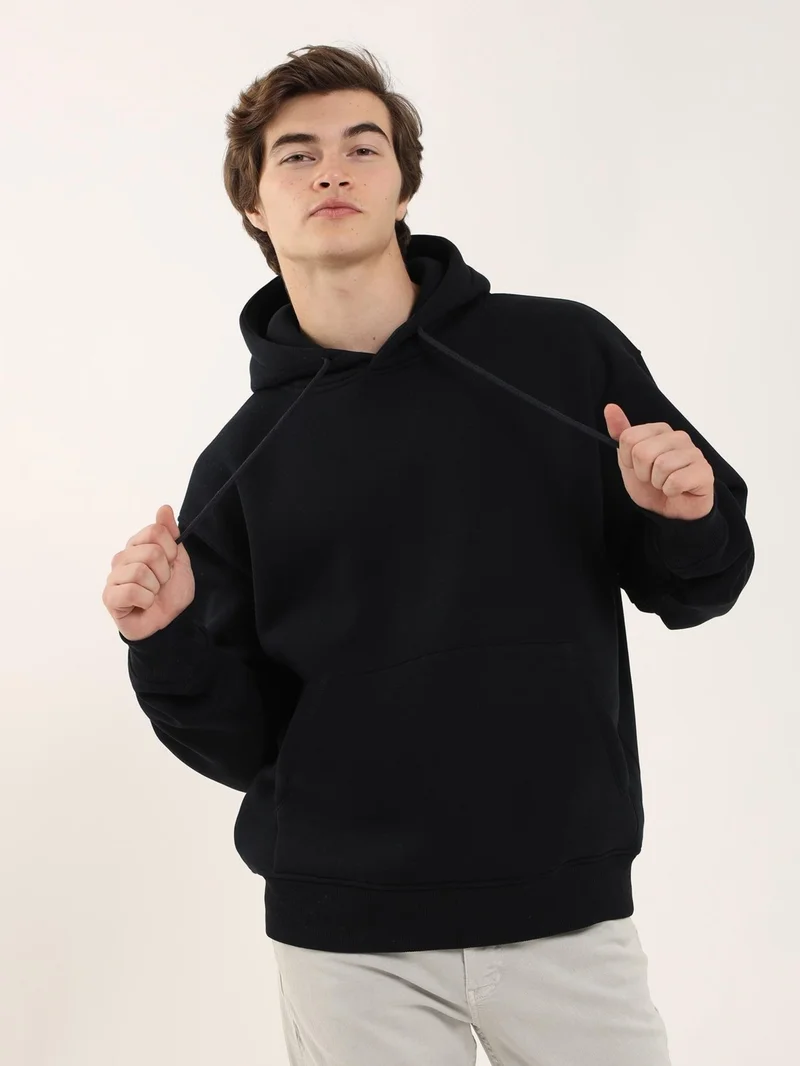 دوفي Navy Blue Men's Regular Fit Hooded Sweatshirt