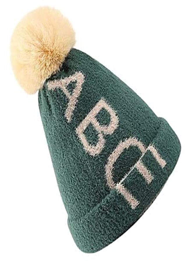 Malvina Kid's Boy's and Girl's Winter Warm Woolen Alpha Beanie Cap/Neck Muffler with Soft Pom-Pom (Suitable for Age 3-10 Years Old, Free Size)-(Green) - Image 1
