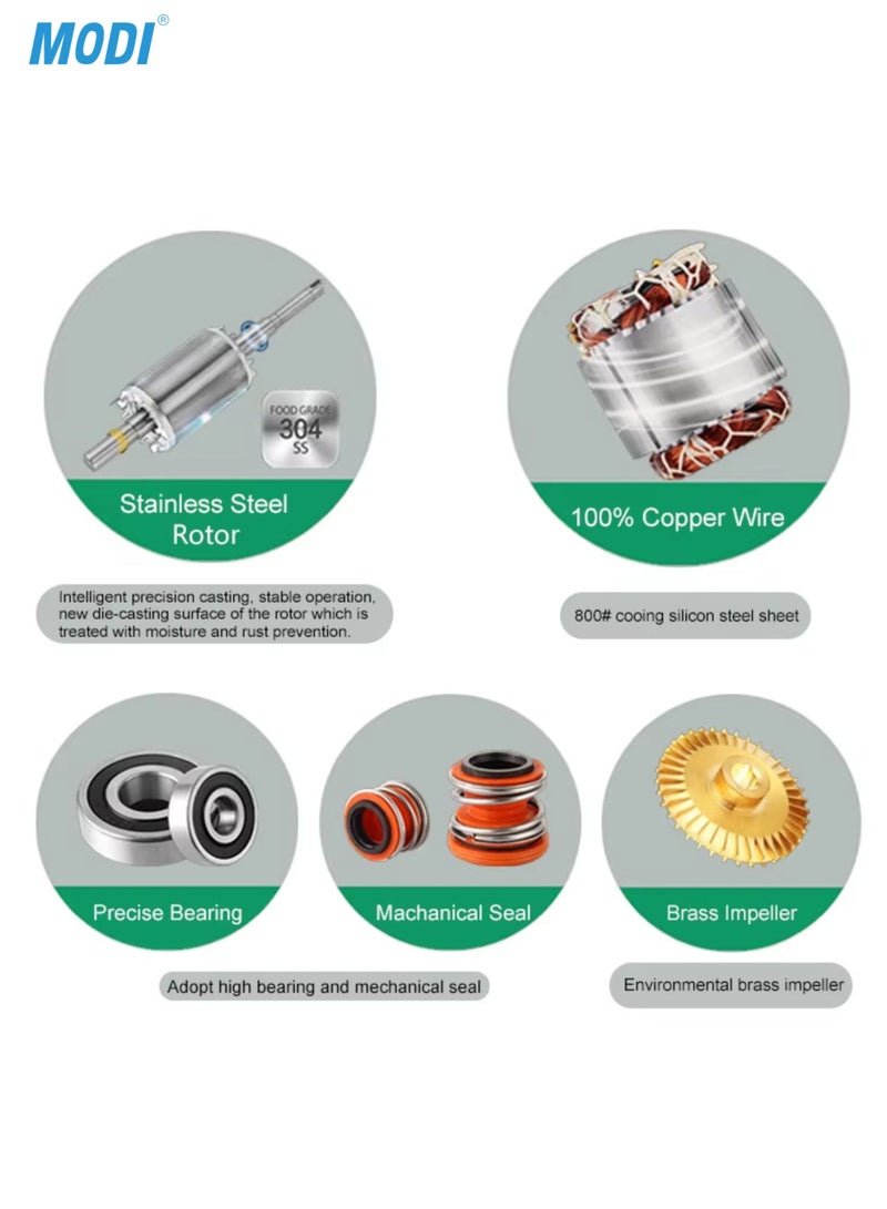 MODI High Pressure Peripheral Water Pump 370W Electric Surface Water Pump 30-33m Head 1 Inch Inlet Transfer Pump for Home Water Supply Tank Filling Garden Irrigation Pressure Boosting Yellow - Image 2