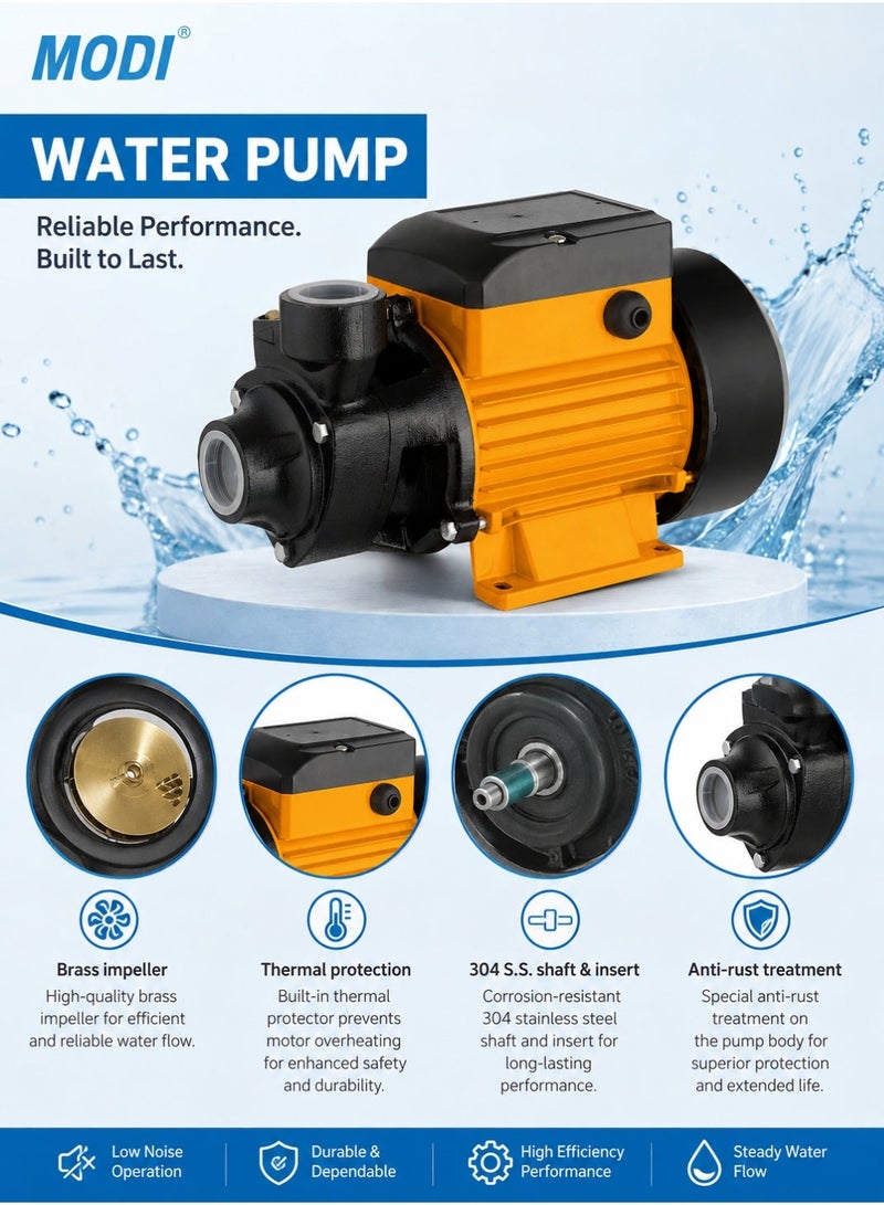 MODI 0.5HP Water Pump 370W Peripheral Pump With Brass Impeller, Thermal Protection, Stainless Steel Shaft, Anti-Rust Body, Low Noise Bearing, 220–240V For Home Water Transfer And Irrigation - Image 4