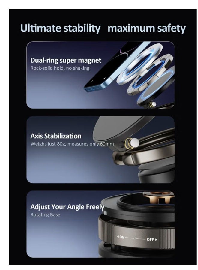 حامل هاتف مغناطيسي للسيارة - N54 مغناطيس مزدوج الطبقات يدور 360 درجة، مقاوم للحرارة، نوع عالمي (مع لوحة معدنية) - Image 3