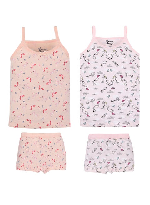 فانى بانى باك يحتوي علي 2 طقم بناتي داخلي قطن توب حمالة رفيعة و شورت الوان