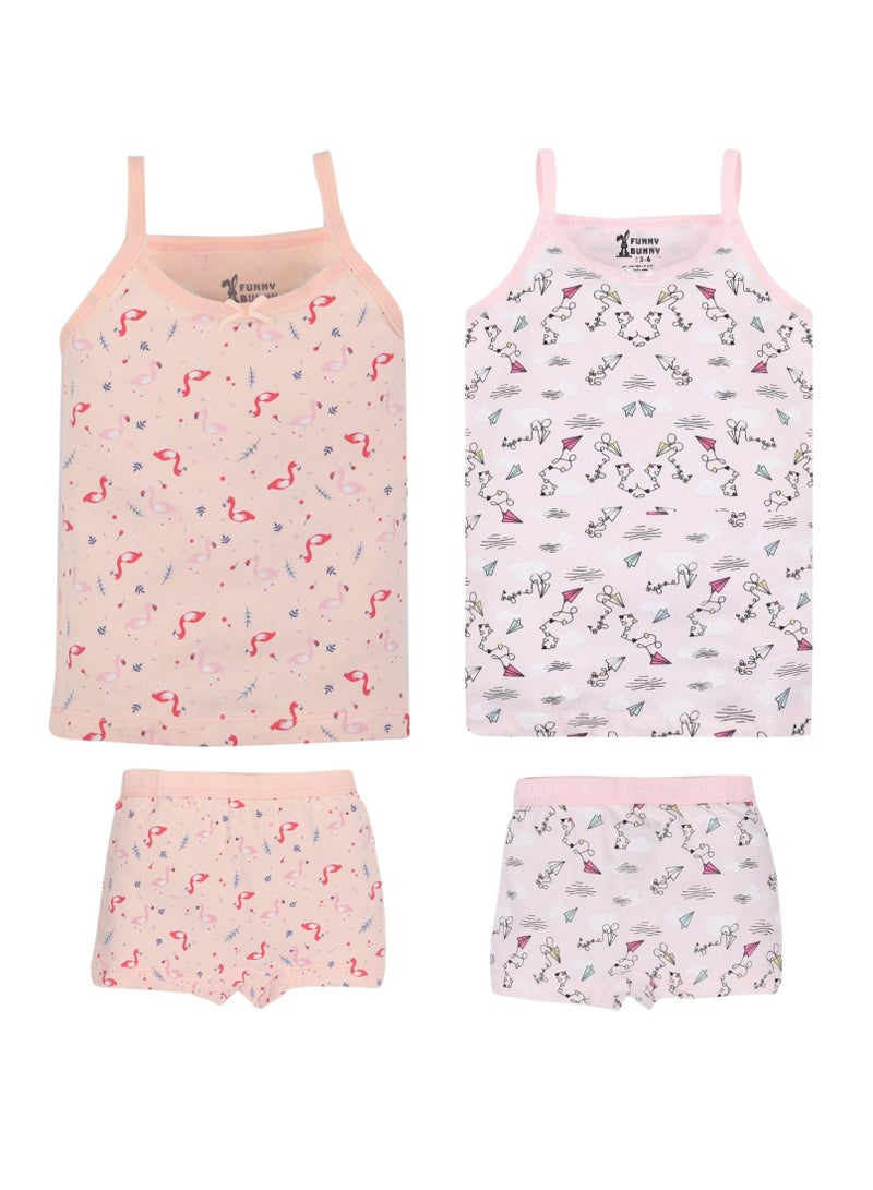 فاني باني فانى بانى باك يحتوي علي 2 طقم بناتي داخلي قطن توب حمالة رفيعة و شورت الوان - Image 1