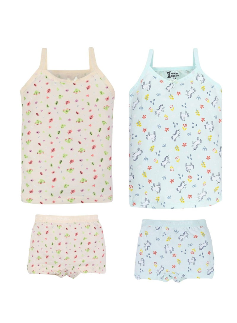 فاني باني فانى بانى باك يحتوي علي 2 طقم بناتي داخلي قطن توب حمالة رفيعة و شورت الوان - Image 2