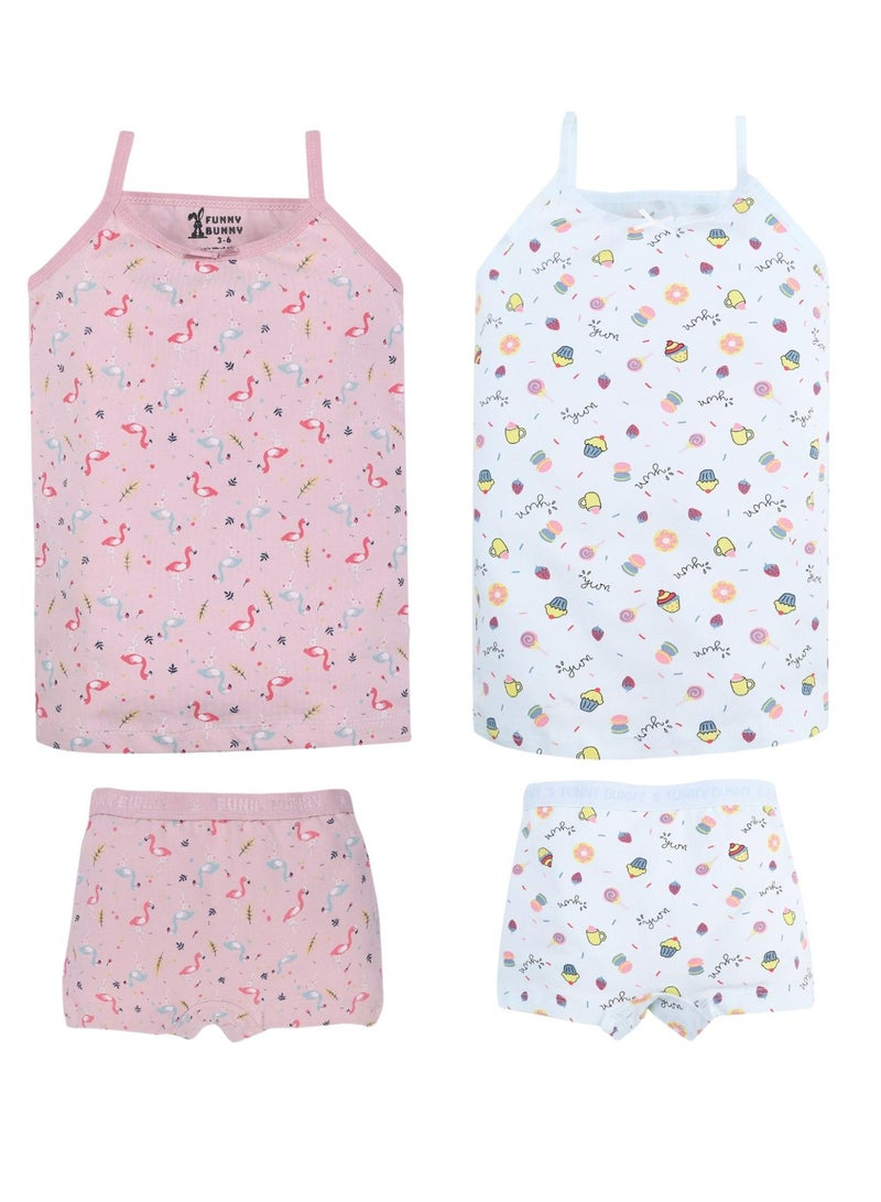 فاني باني فانى بانى باك يحتوي علي 2 طقم بناتي داخلي قطن توب حمالة رفيعة و شورت الوان - Image 3