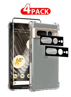 CATANES 4 Packs For Google Pixel 7 Pro TPU Case and Screen Protector and 2 Camera Lens Protectors Clear Anti-Yellowing Transparent Shockproof Protective Phone Case Scratch Resistant Reinforced Corners Cover  - Image 1