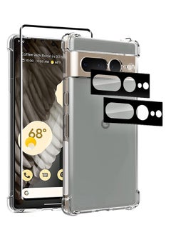 CATANES 4 Packs For Google Pixel 7 Pro TPU Case and Screen Protector and 2 Camera Lens Protectors Clear Anti-Yellowing Transparent Shockproof Protective Phone Case Scratch Resistant Reinforced Corners Cover  - Image 2