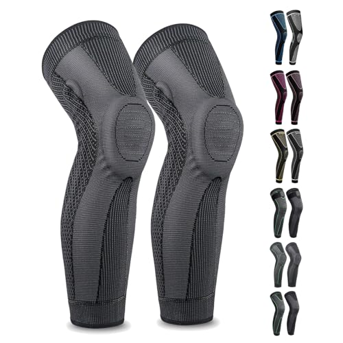 SKDK Full Leg Sleeves Long Compression Leg Sleeve Knee Sleeves with Side Stabilizers & Patella Gel Pads,for Basketball, Arthritis, Sport, Reduce Varicose Veins and Swelling of Legs ( Black-Spring, XL, Pair) - Image 1