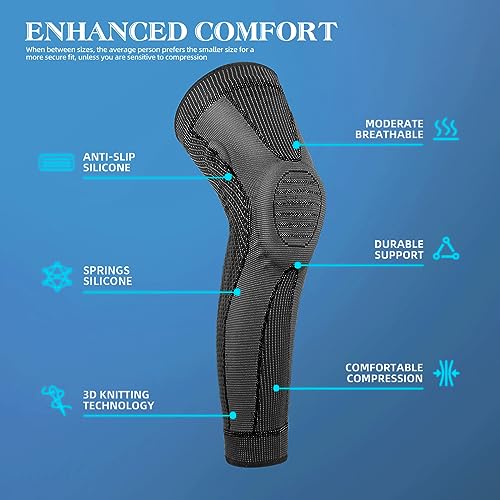 SKDK Full Leg Sleeves Long Compression Leg Sleeve Knee Sleeves with Side Stabilizers & Patella Gel Pads,for Basketball, Arthritis, Sport, Reduce Varicose Veins and Swelling of Legs ( Black-Spring, XL, Pair) - Image 5