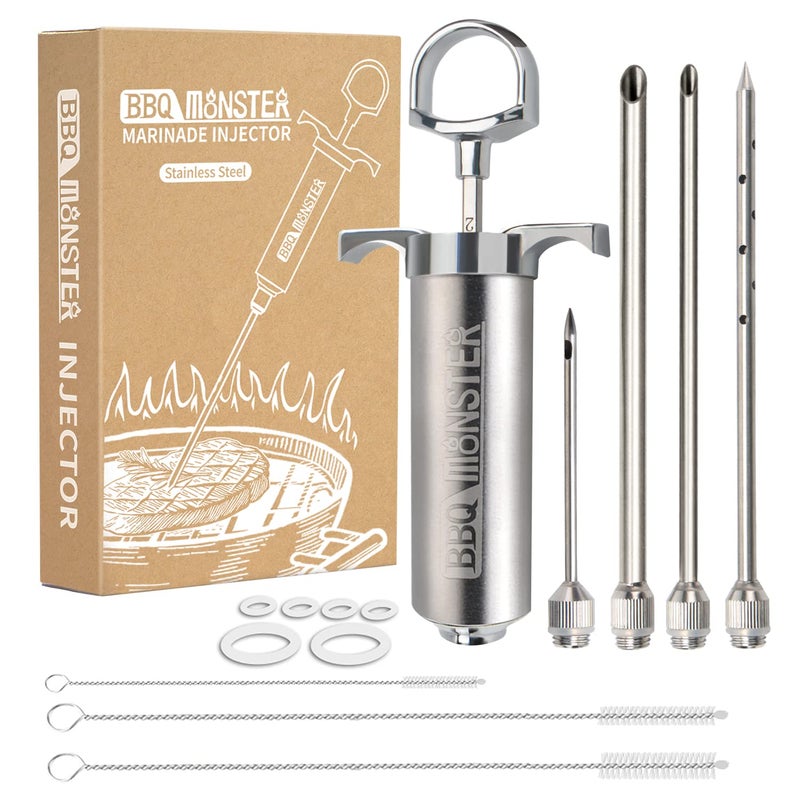 OFG BBQ Monster Meat Injector Syringe Kit with 4 Professional Marinade Injector Needles for BBQ Grill Smoker, Turkey and Brisket; 2-oz Large Capacity, Including Paper User Manual, Recipe E-Book (PDF) - Image 1