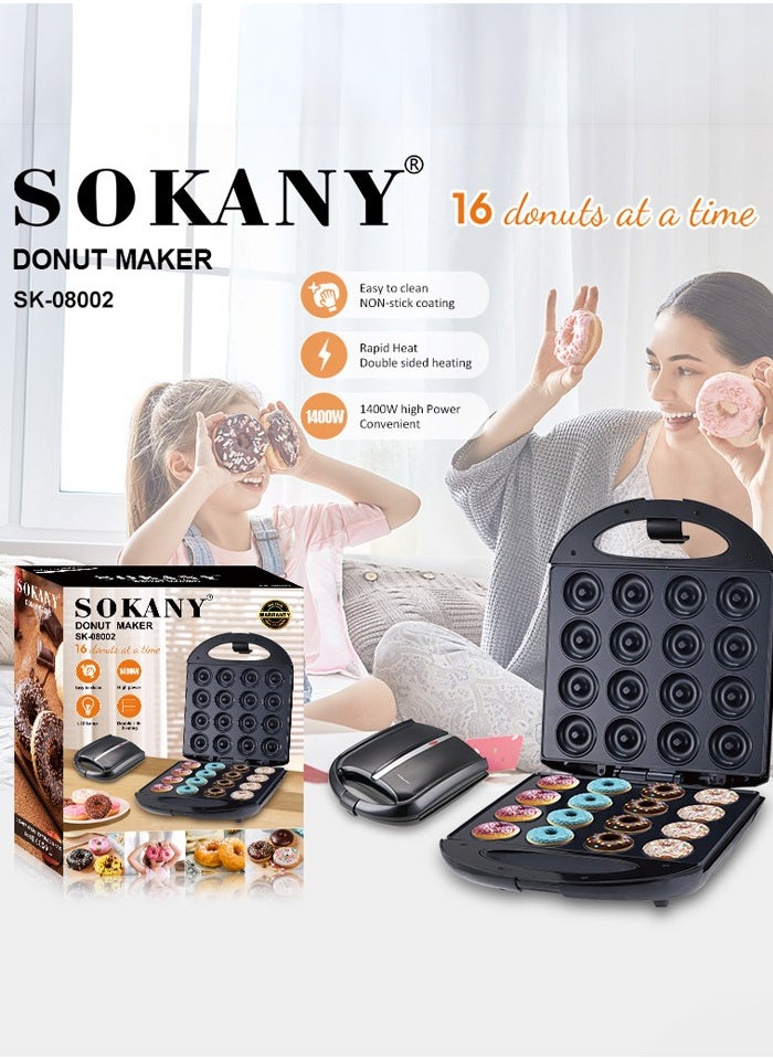 sokany - Mini Electric Donut Maker,Doughnut Machine,1400W Non-Stick Plates,Double-Sided Heating Makes 16 Doughnuts for Kid Breakfast, Snacks, Maker Nuts or Vegan Donuts,SK-08002 - Image 1