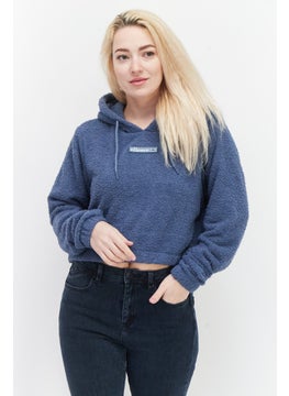 Women Sportswear Fit Brand Logo Drawstring Hoodie, Dusty Blue
