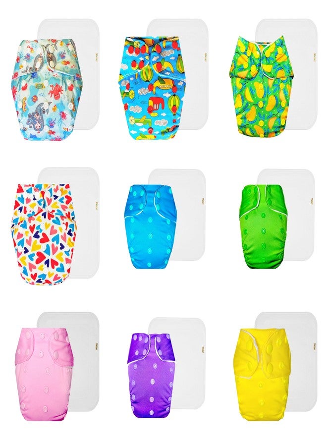 Dumbledo Premium Cloth Diaper with Cotton Insert (Pack of 9) | Snug Fit | 6-Layer Absorbent Pad | Easy to Clean | All-Day Wear | 3 Months - 3 Years | Unisex Baby - Image 1