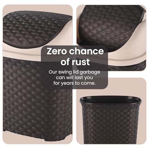 Kuber Industries Durable 7 Liters Plastic Swing Lid Dustbin for Home Bathroom & Kitchen | Multi-Purpose Garbage Bin | Dustbin for Office Small Spaces & Hygienic Use | Check - Brown - Image 5