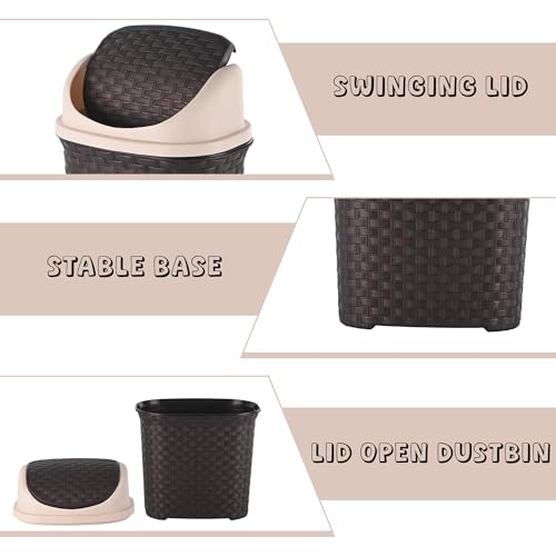 Kuber Industries Durable 7 Liters Plastic Swing Lid Dustbin for Home Bathroom & Kitchen | Multi-Purpose Garbage Bin | Dustbin for Office Small Spaces & Hygienic Use | Check - Brown - Image 2