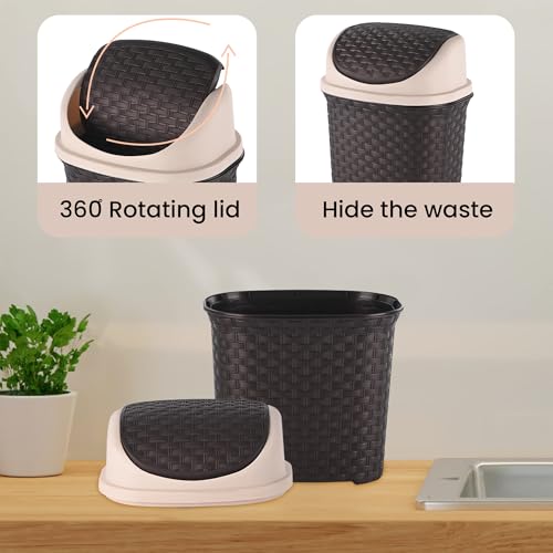 Kuber Industries Durable 7 Liters Plastic Swing Lid Dustbin for Home Bathroom & Kitchen | Multi-Purpose Garbage Bin | Dustbin for Office Small Spaces & Hygienic Use | Check - Brown - Image 4