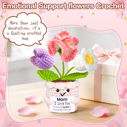 Qunland Mothers Day Mom Gifts for Mom, Gifts for Moms from Daughter Son, Mother's Day Birthday Gift for Moms Mother in Law Step Mama, Cute Handmade Crochet 3 Flowers Pot Doll I Love You Present for Mum - Image 3