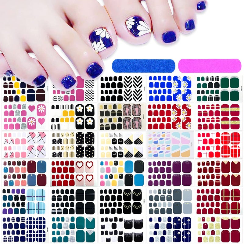 DANNEASY 660 Pieces 30 Sheets Toe Nail Polish Strips Nail Stickers Full Nail Wraps Self Adhesive Nail Art Stickers Nail Strips for Women Girl Nail Accessories with Nail File